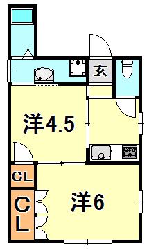 益本ビル(2K/2階)の間取り写真