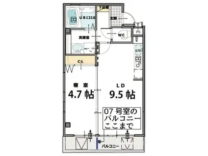 エメラルドオーシャン西宮(1LDK/3階)の間取り写真