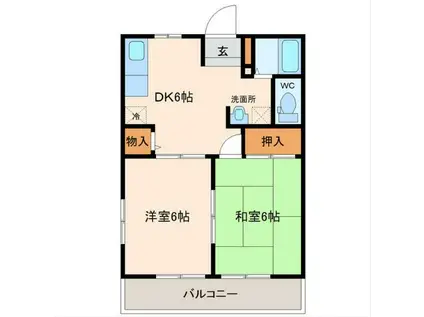 グリーンタウンF(2DK/2階)の間取り写真