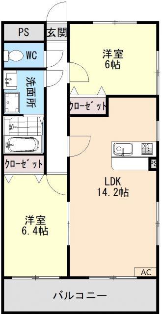 フレイア河原(2LDK/3階)の間取り写真
