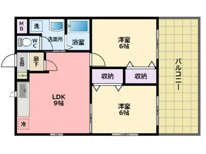 エスクィーナ西宮(2LDK/3階)の間取り写真