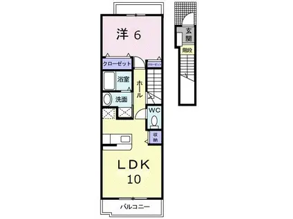 ソレイユB(1LDK/2階)の間取り写真