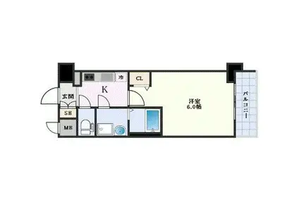 エスリード ザ・カレント大阪(1K/6階)の間取り写真