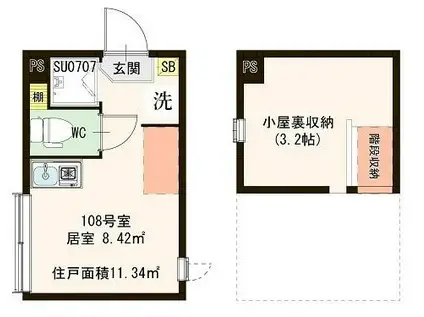ハーモニーテラス南馬込(ワンルーム/1階)の間取り写真