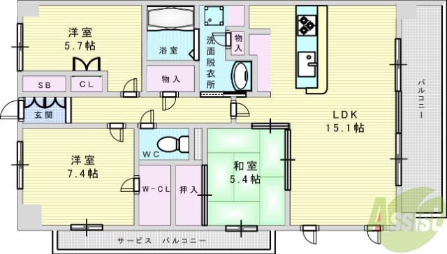 パークナ―ドフィット津雲台(3LDK/2階)の間取り写真
