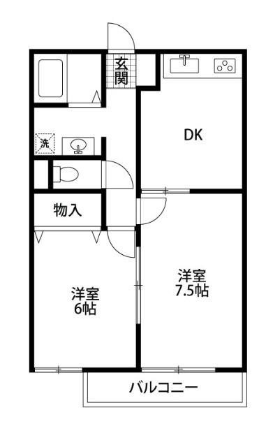 オーベルジュ出来島(2DK/1階)の間取り写真