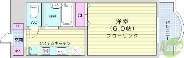 CITY SPIRE仙台(1K/4階)の間取り写真