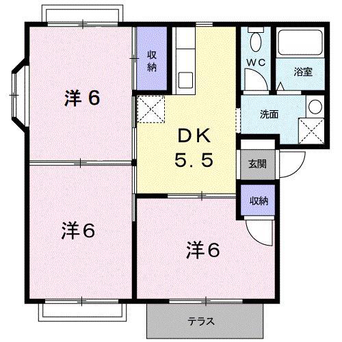 ドミール鳥井A(3DK/1階)の間取り写真