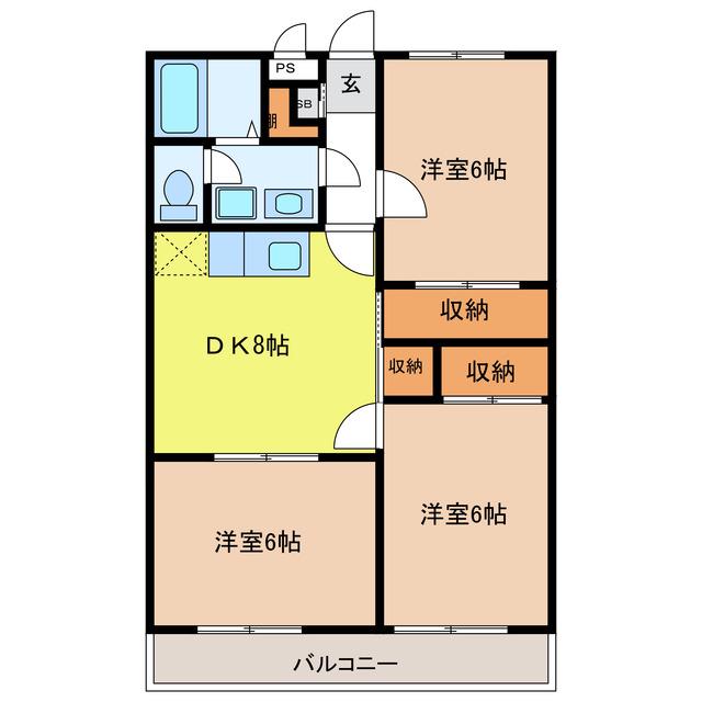 ドリームマンション佐野II(3DK/3階)の間取り写真