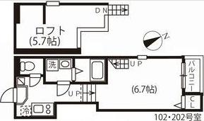 ハーモニーテラス川名町II(1K/2階)の間取り写真