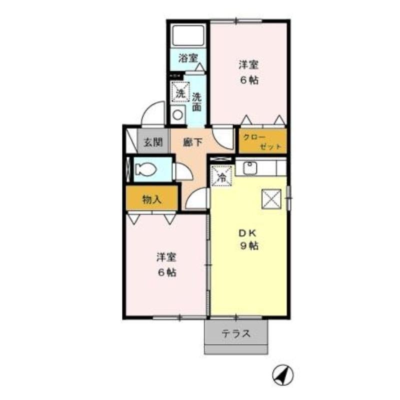 ベルドミール岡(2DK/1階)の間取り写真