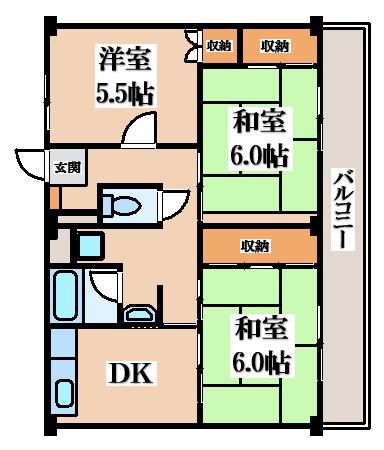 ビレッジハウス城蓮寺(3DK/3階)の間取り写真