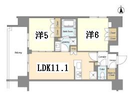 GEO ENT上野稲荷町(2LDK/14階)の間取り写真