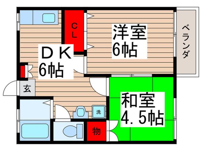 ハイツ大木(2DK/2階)の間取り写真