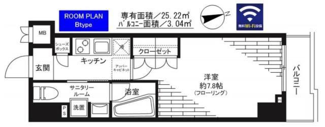 グランドコンシェルジュ新御徒町アジールコート(1K/7階)の間取り写真