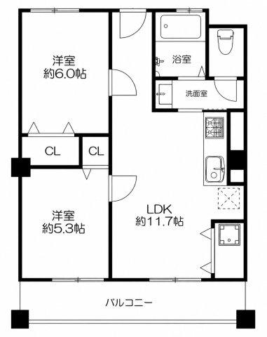 豊緑兵庫ビル(2LDK/5階)の間取り写真