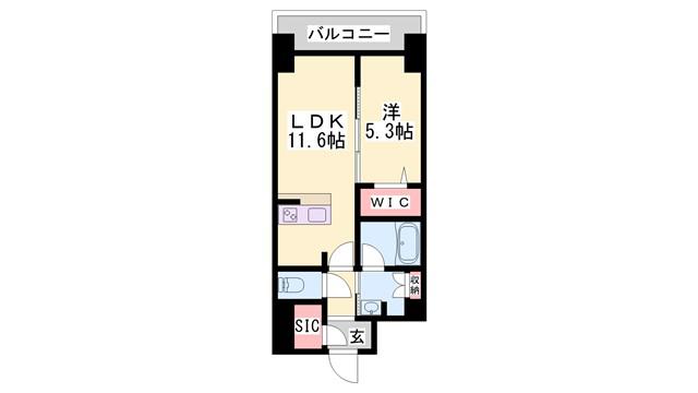 ケイマン(1LDK/9階)の間取り写真