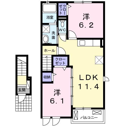 シェリール I(2LDK/2階)の間取り写真