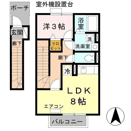 ダリア B棟(1LDK/2階)の間取り写真