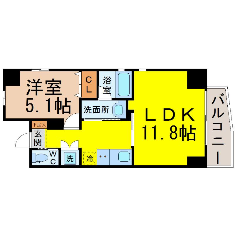セレニティー金山(1LDK/2階)の間取り写真