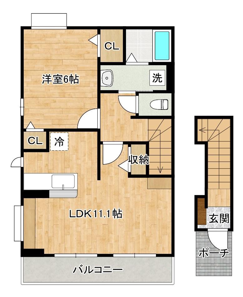 メリディオ葛原A(1LDK/2階)の間取り写真