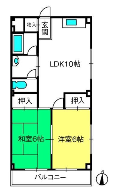 豊田マンション(2LDK/2階)の間取り写真