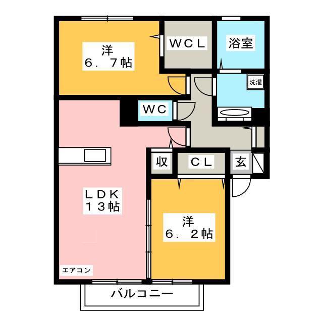 PARK HILLS MIYAKO E(2LDK/2階)の間取り写真
