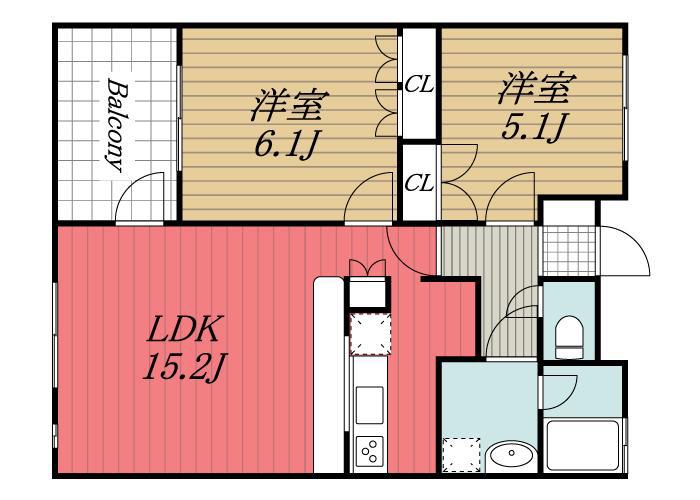 KDビルNO.5(2LDK/1階)の間取り写真
