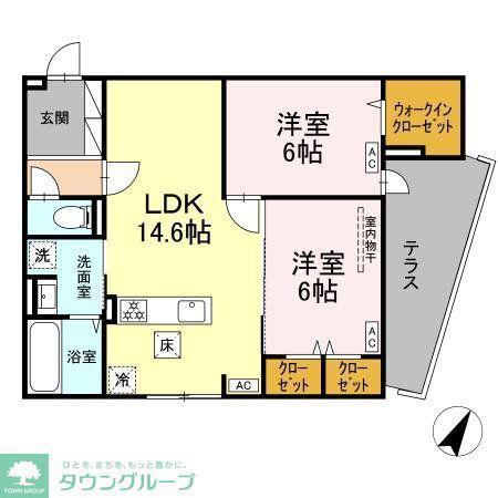 SERENE TERA(2LDK/1階)の間取り写真