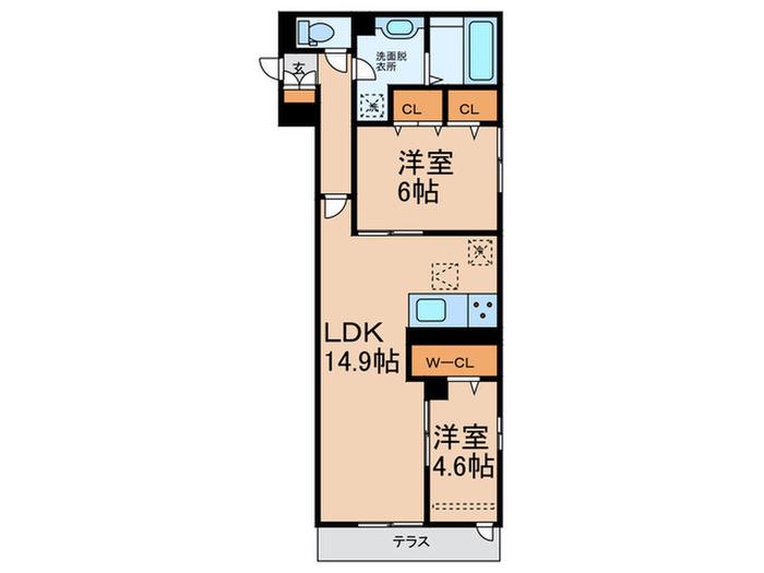 LA MIA CASA 上住吉(2LDK/1階)の間取り写真