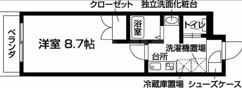 メルディアキューブ石橋(1K/2階)の間取り写真