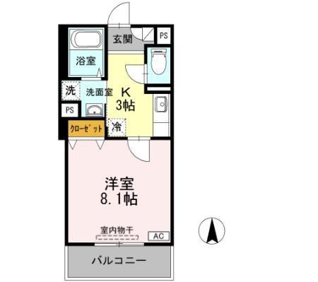 スカイヴィラージュ(1K/4階)の間取り写真