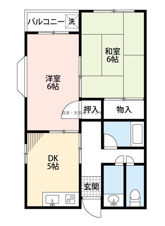 デイルーチェ鶴町(2DK/3階)の間取り写真