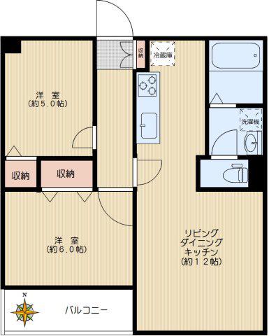 西片マンション(2LDK/4階)の間取り写真