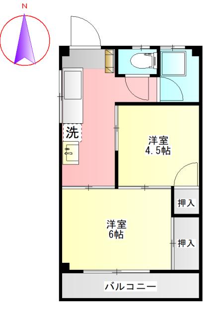 宮地アパート(2K/1階)の間取り写真