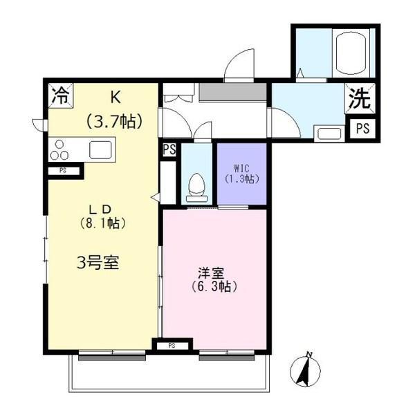 アスマックス南与野3 E棟(1LDK/2階)の間取り写真
