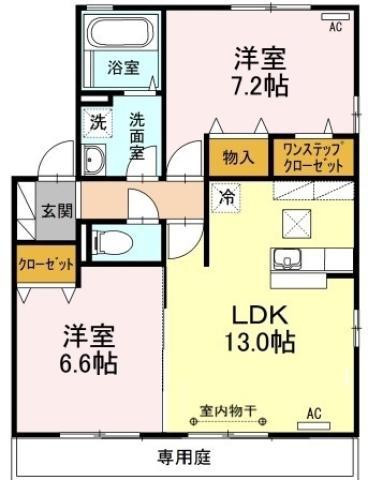 サンモール・Y A(2LDK/1階)の間取り写真