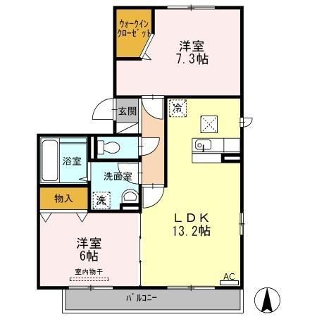 ベルパージュ B棟(2LDK/1階)の間取り写真
