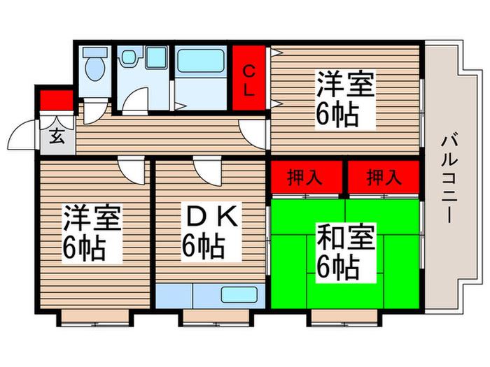 ヴューハピネス(3DK/3階)の間取り写真