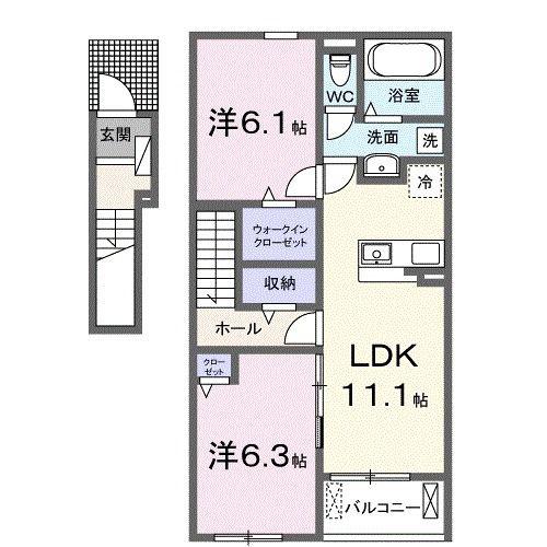 モントランブラン(2LDK/2階)の間取り写真
