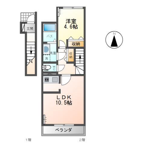 グレイシャス(1LDK/2階)の間取り写真