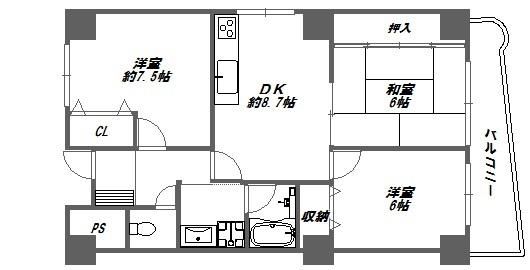 プレスト東田宮(3DK/5階)の間取り写真