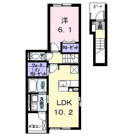 エスポワール高畑(1LDK/2階)の間取り写真