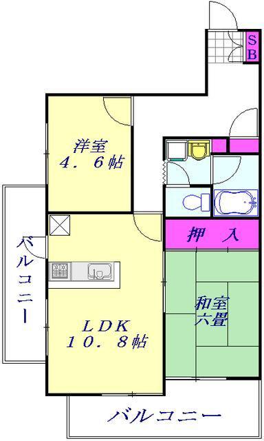ソレイユモトニ(2LDK/1階)の間取り写真