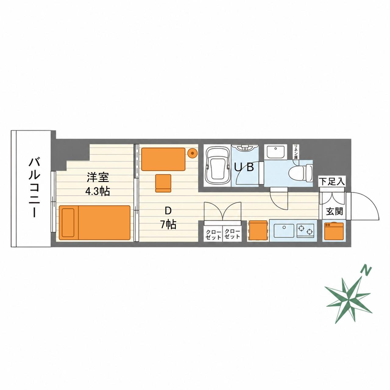 プライムネクサス大鳥居 BELL COURT(1DK/4階)の間取り写真