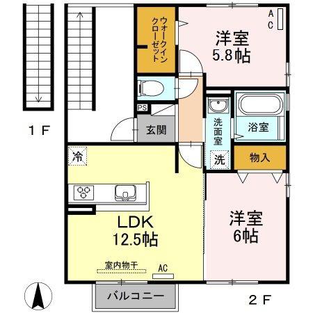 D-ROOMギャラクシー(2LDK/2階)の間取り写真