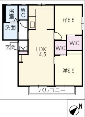 ヴィヴレ・ワイ(2LDK/2階)の間取り写真