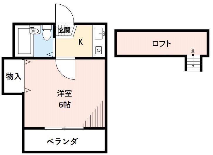 パレス六名(1K/2階)の間取り写真