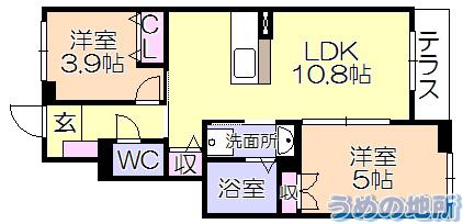 ソレイユ(2LDK/1階)の間取り写真