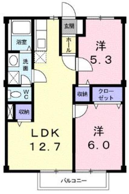 エバーグリーン大原(2LDK/2階)の間取り写真
